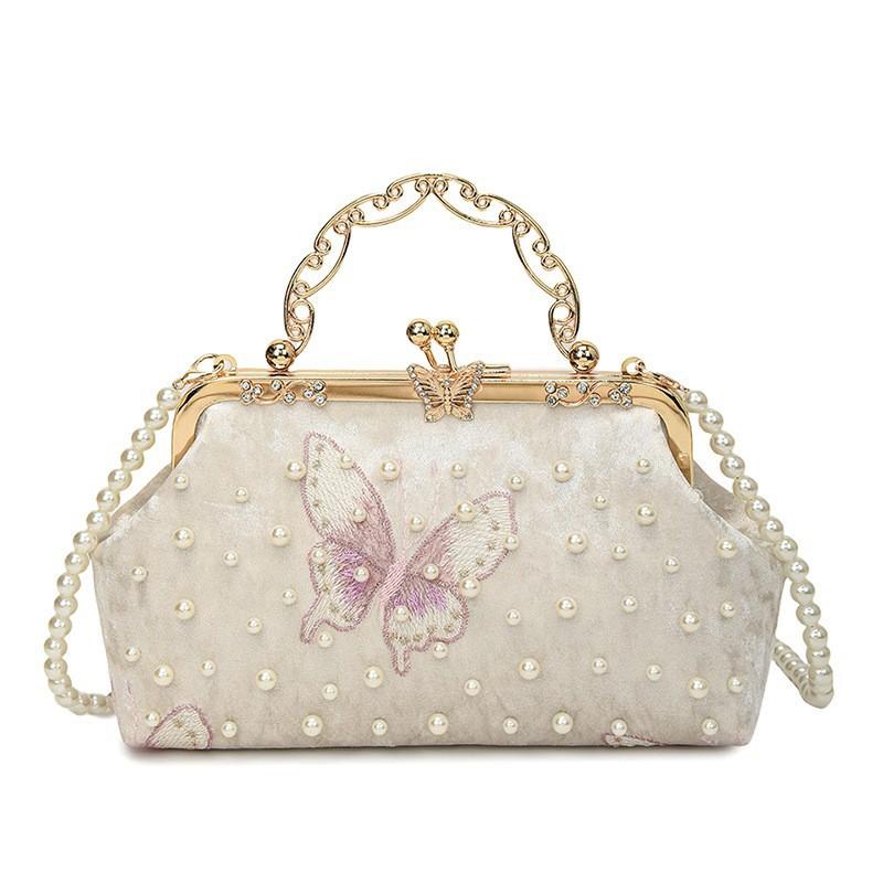 Fashionable Clip Handbag Women's Style Pearl Chain Dinner Bag Temperament All-matching Cross-body Shell