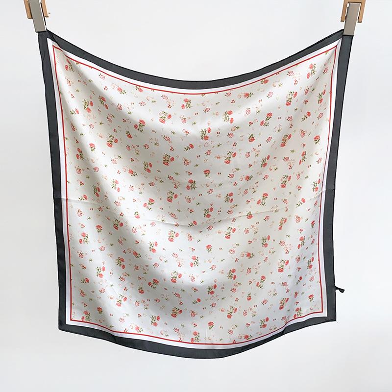Pastoral Literary and Artistic Style Simulation Silk Floral Small Square Scarf Silk Scarf Women's Thin Multi-functional Decorative Small Scarf Spring 