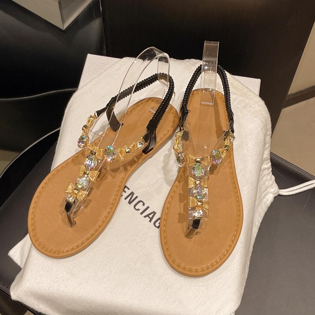 Fashion Summer New Slippers Pvc Transparent Woman 2025 Party Flip Flops Luxury Crystal Women Flats Sandals Bow Fashion Clip Toe Shoes