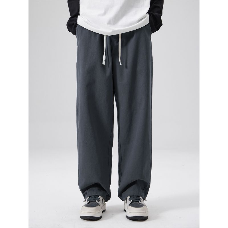 51 Hip-Hop Vintage Style Fleece-Lined Pants for Men, Winter Thickened Trendy Brand Sports Style Solid Color Casual Straight-Leg Jogger Pants