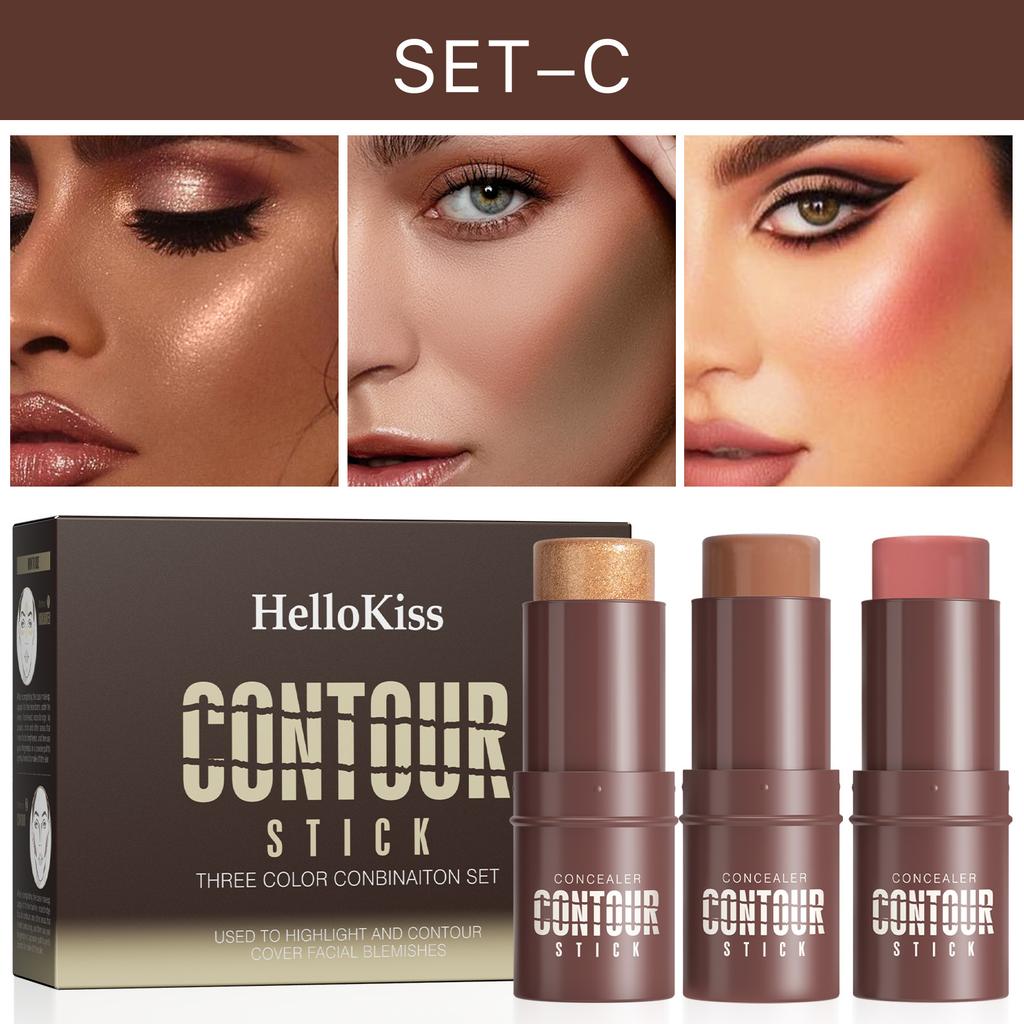 3 In 1 Contour Stick Kit Matte Face Bronzer Highlighter Concealer Pen Professional Shading Cream Makeup Trio Set