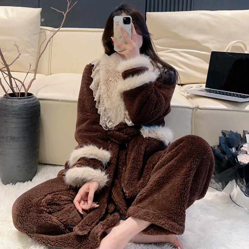 

2025 Women s Flannel Pajama Set: Warm, Comfortable 3-Piece Autumn/Winter Homewear with Long Sleeves and Pants M