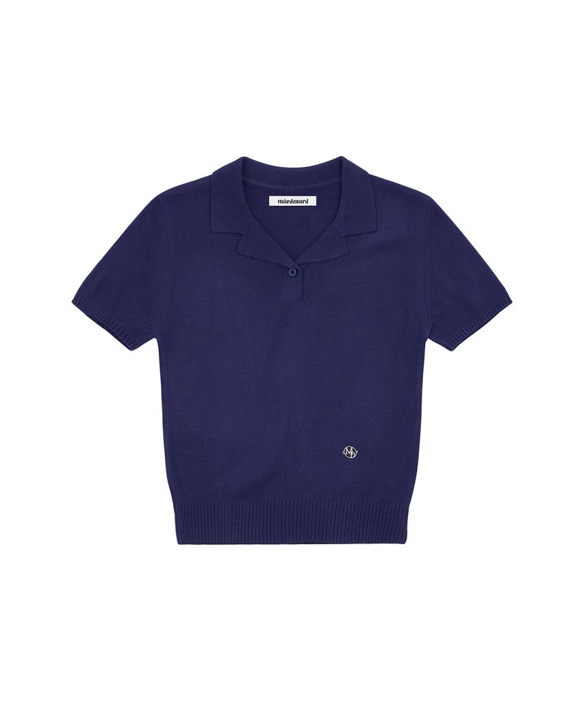 MARDMARD Open Collar Emblem Knit - Navy