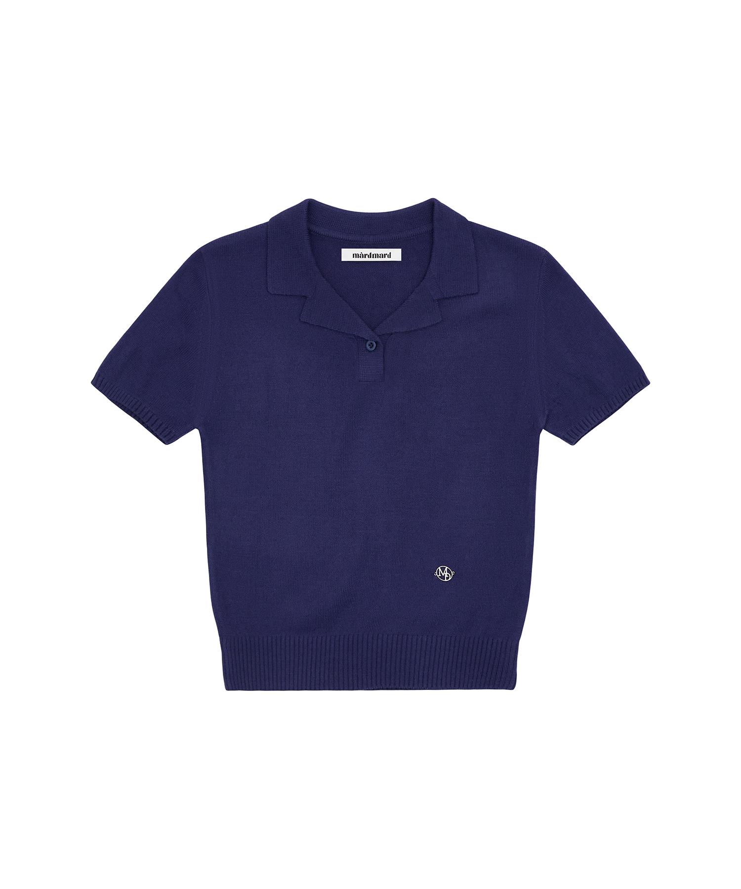 Open Collar Emblem Knit - Navy Navy/F
