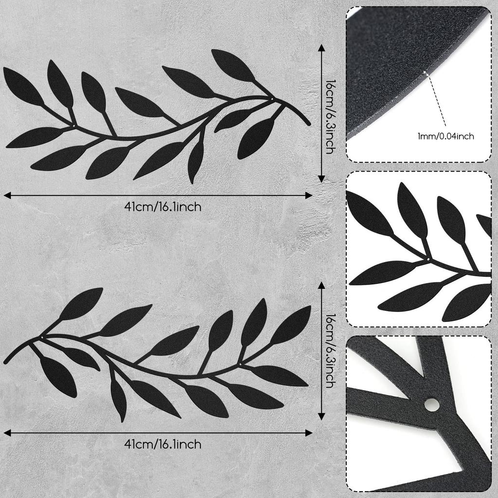 2Pcs Metal Wall Art Leaf Branch Decor Olive Tree Leaves Wall Sculpture for Living Room/Home Decoration