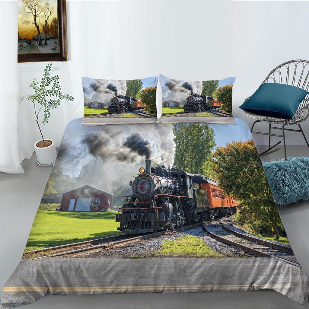Car Series Printed Bedding Single Double Bed Full Size Pillowcase and Quilt Cover 2 or 3 Comfortable Home Decoration for Boys and Men Car Lovers Room