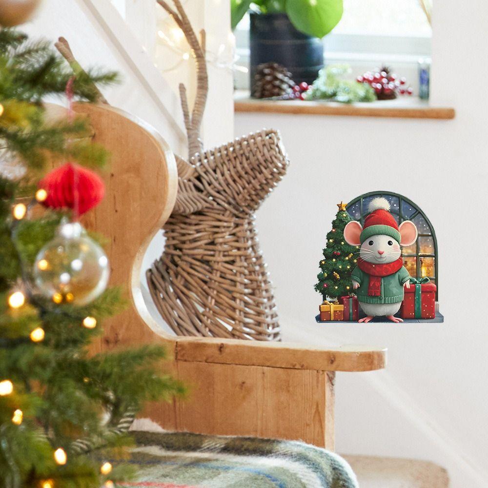 5Pcs Fashion Mouse Theme Christmas Wall Stickers Cute Design Small Size Xmas Decoration Merry Christmas Decor Home Decoration