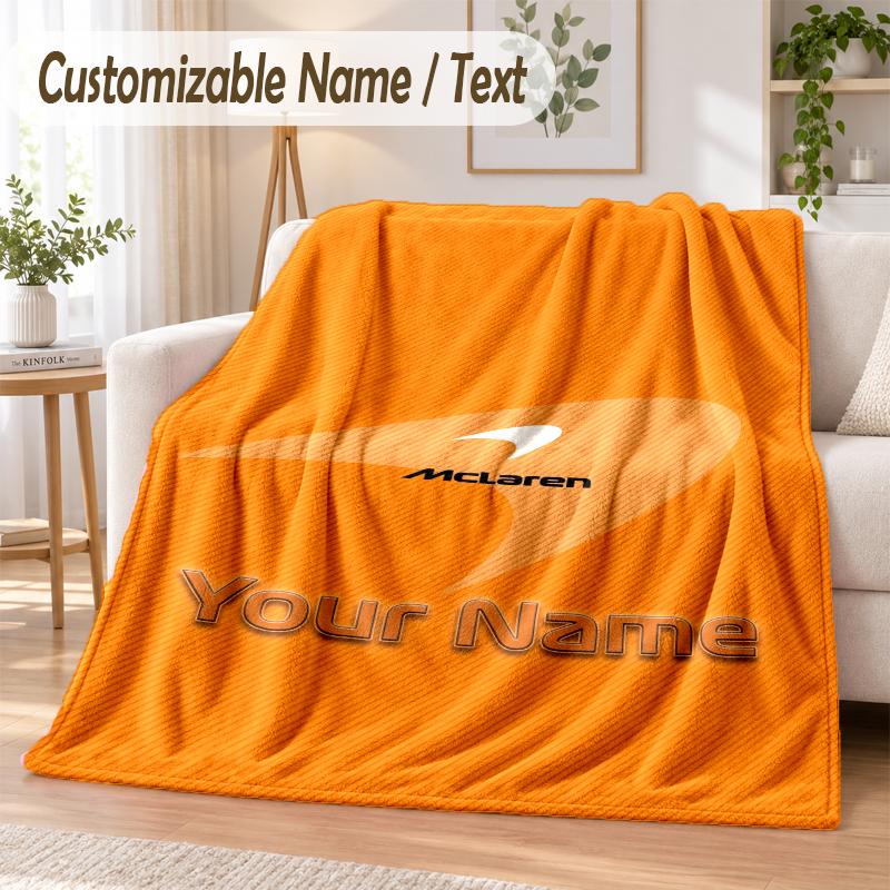 Custom Text Flannel Blanket McLaren Print Warm Cozy Blanket Home Sofa Bedding