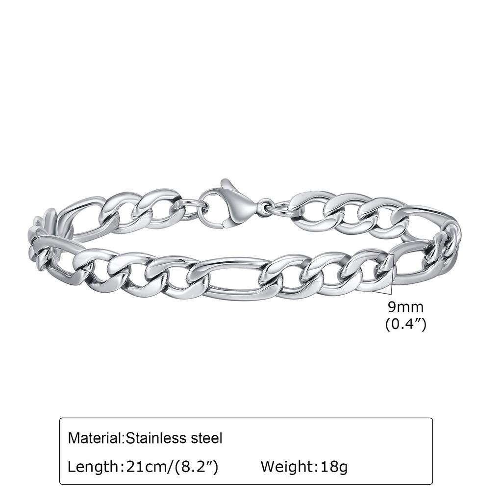 Vnox 7mm/9mm Figaro Chain Bracelets for Men, Never Fade Silver Color Stainless Steel Cuban Links Wristband, Classic Jewelry