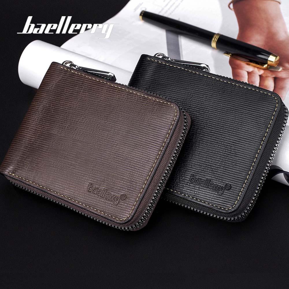 Baellerry European and American Style Men's Billfold Short RFID Wallet Fashion Zipper Coin Purse Pu Leather Card Holder
