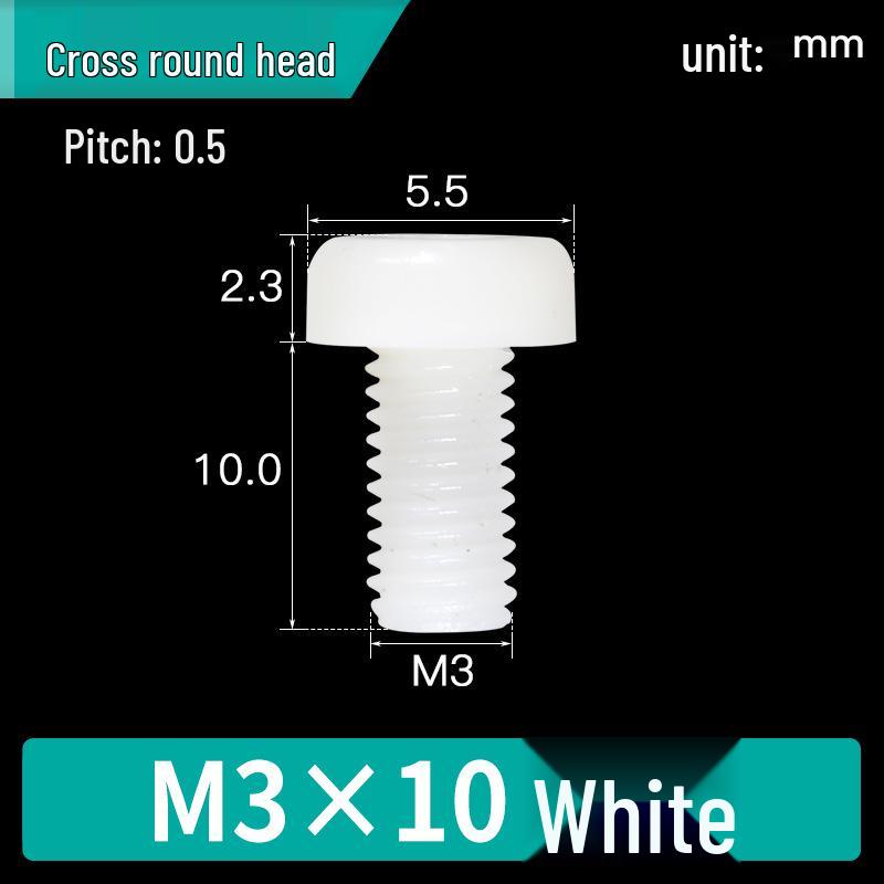 Vite in Nylon PA66 a Testa Tonda - M2, M3, M4, M5, M6, M8 Bullone di Fissaggio in Plastica