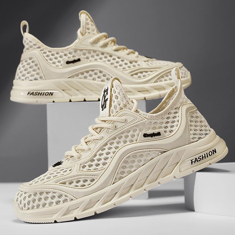 Mesh men's shoes summer breathable mesh daily versatile casual thick sole solid color sports style new men's trendy shoes