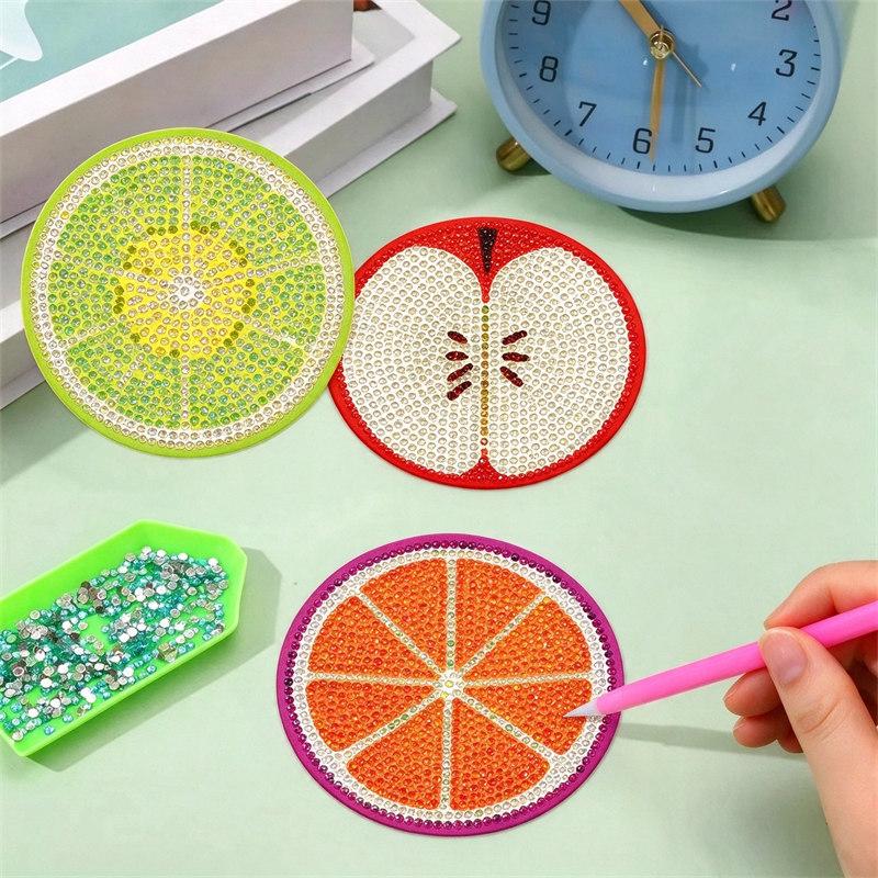 8-teiliges Diamantmalerei-Untersetzer-Set, DIY-Diamantkunst-Kit, Fruchtscheiben-Untersetzer, Diamant-Tischunterlage, Wassermelone Zitrone Kiwi, Tischdekoration, Handgemachtes Geschenk