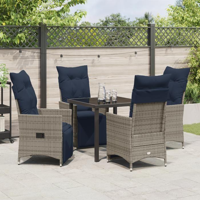 Ensemble de Salle à Manger de Jardin vidaXL 5 Pièces avec Coussins Gris Poly Rattan 3379598