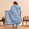 Serene Powder Blue: Geometric Embroidered Cotton Kurta Set with Matching Dupatta