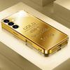 Textured Golden Bar Background Electroplated Tempered Glass Phone Case  for Samsung S25 Ultra S24 Ultra S26 S25 S24 S23 S22 S21