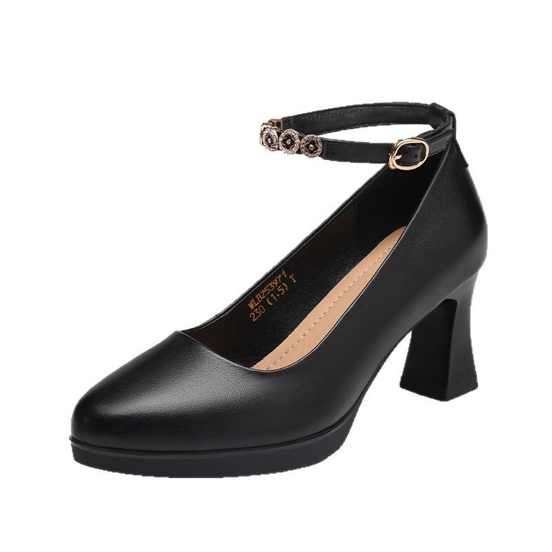 Red Dragonfly Women's Chunky Heel Mary Janes - Summer Casual Genuine Leather High Heels.
