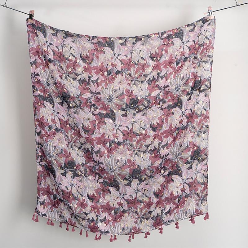 Gold Shiny Dot India Floral Tassel Viscose Shawl Scarf Lady High Quality Wrap Pashmina Stole Bufandas Muslim Hijab 180*90Cm