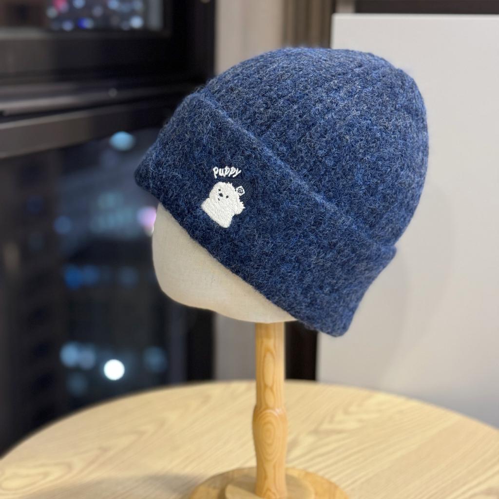 Cute Bear Embroidered Knitted Hat for Women Korean Style Autumn and Winter Warm and Face Friendly Small Ear Protection Woolen Cold Hat