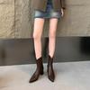 Thick heel square head short boots women's fat mm high heel elastic thin boots thick legs big tube circumference large size women's shoes