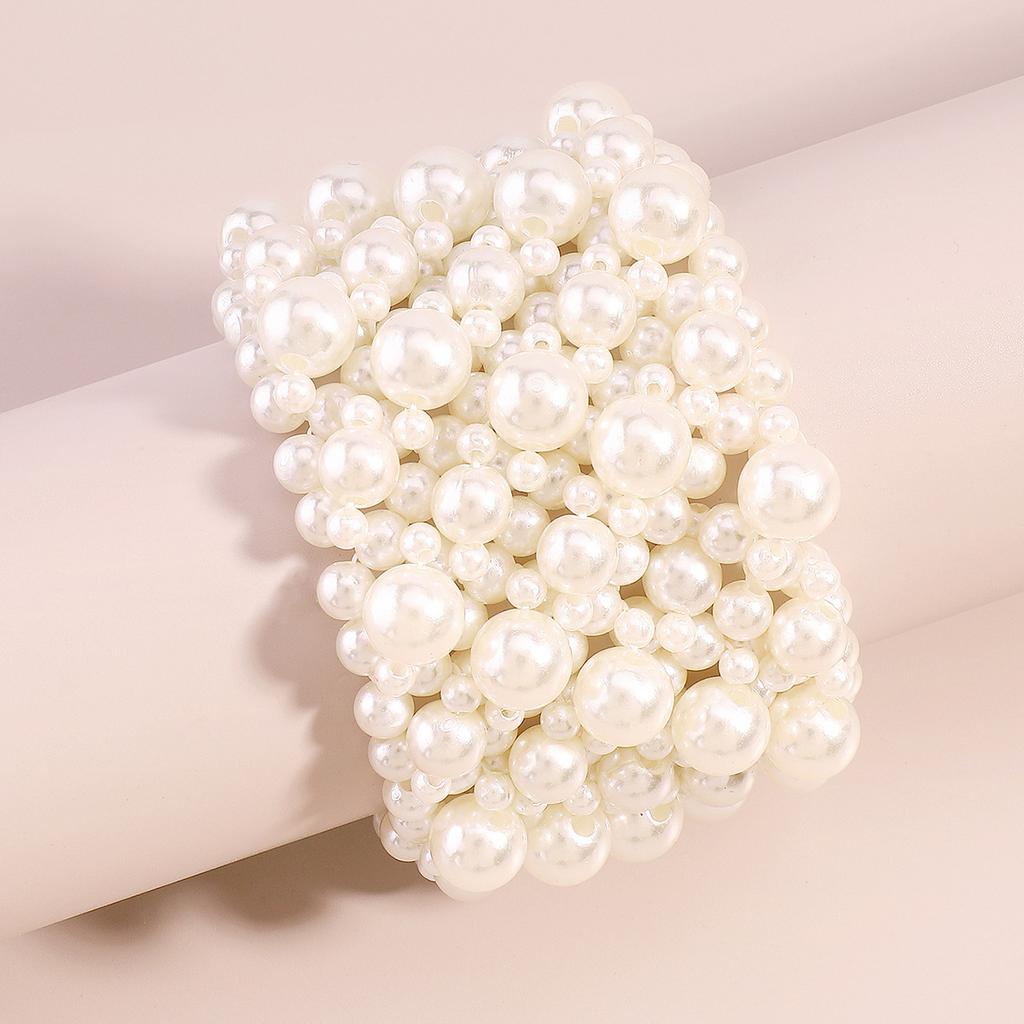 Elegant Geometric Minimalist Bracelet Multi Row Elastic Wide Pearl Creative Internet Celebrity Fashion Bracelet For Women