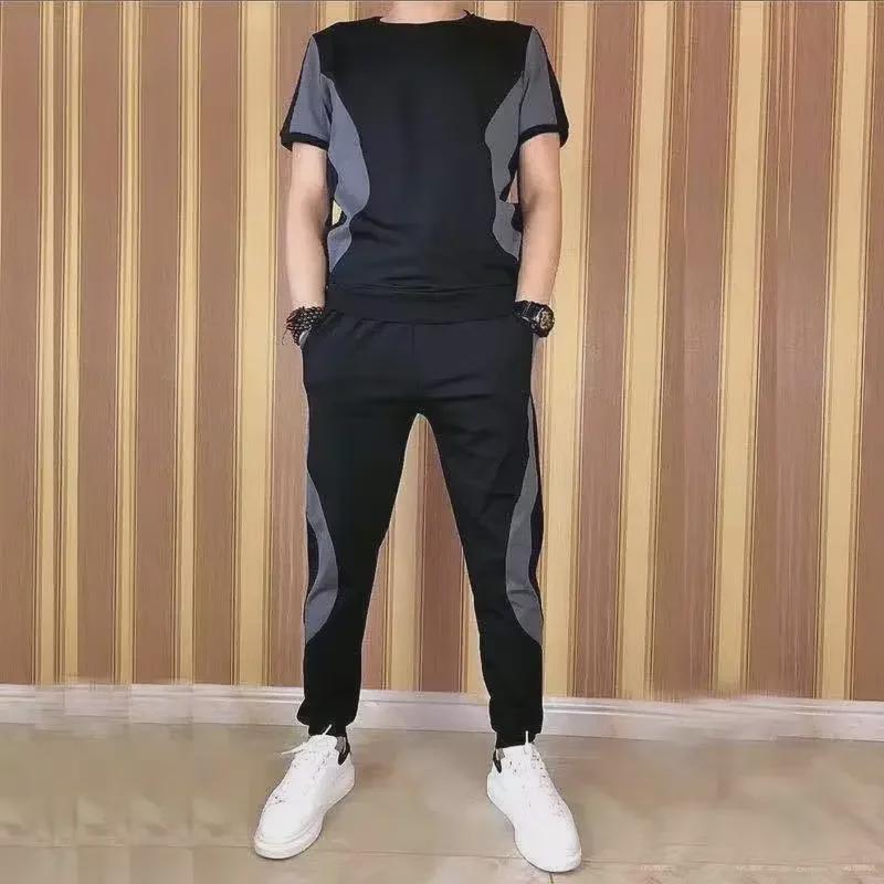 Completo Estivo Trendy da Uomo a Due Pezzi: Pantaloni a nove punti morbidi, elastici, ad asciugatura rapida, abbigliamento sportivo casual classico