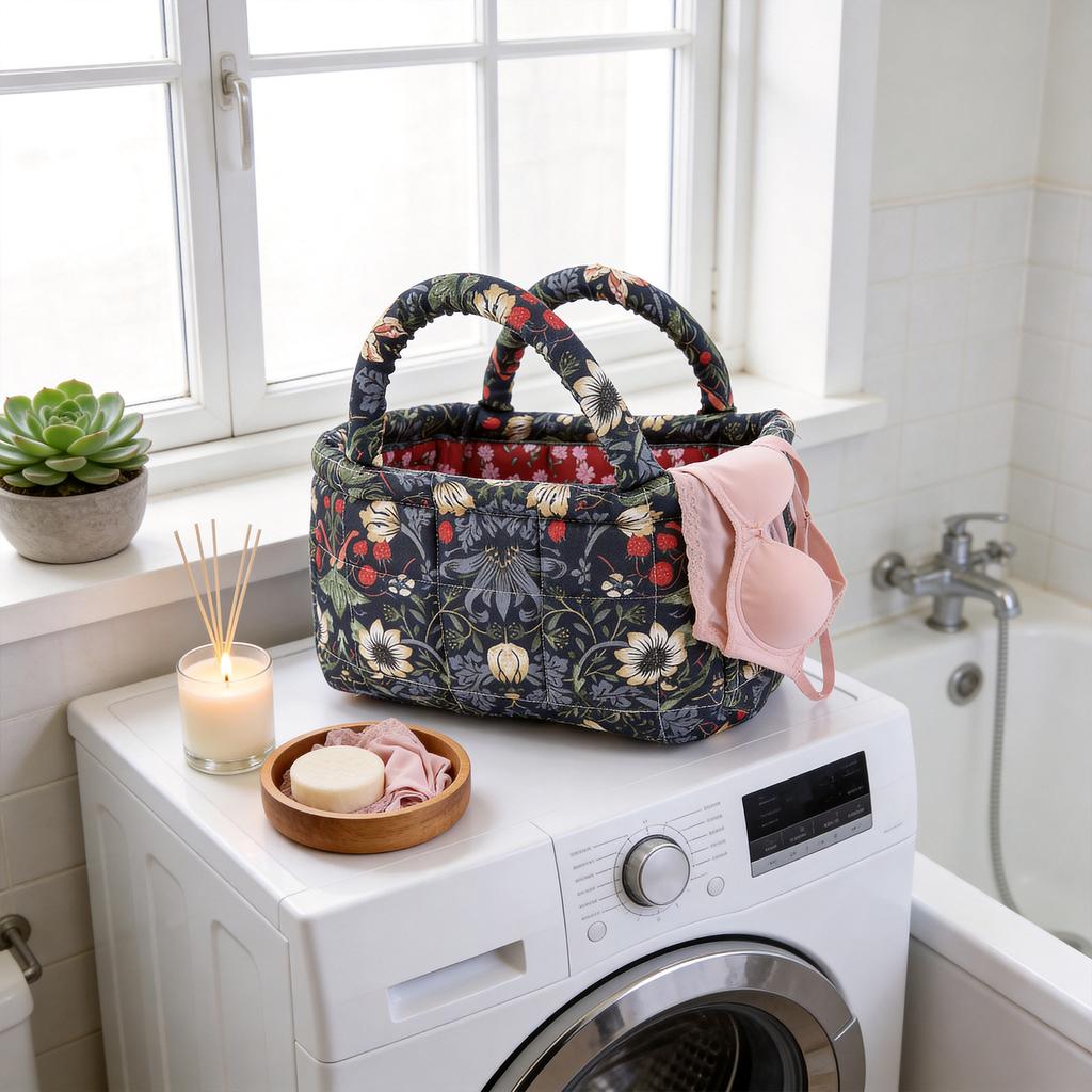 Quilted Laundry Basket with Easy Carry Handles Fabric Storage Basket Quilted Storage Basket for Home Picnic Shopping Travel