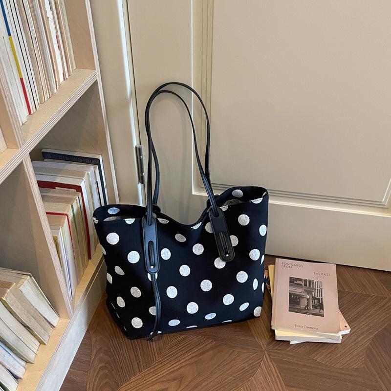Dot-pattern Large-capacity Tote Bag, Trendy Single-shoulder Bag, Niche Pleated Underarm Bag