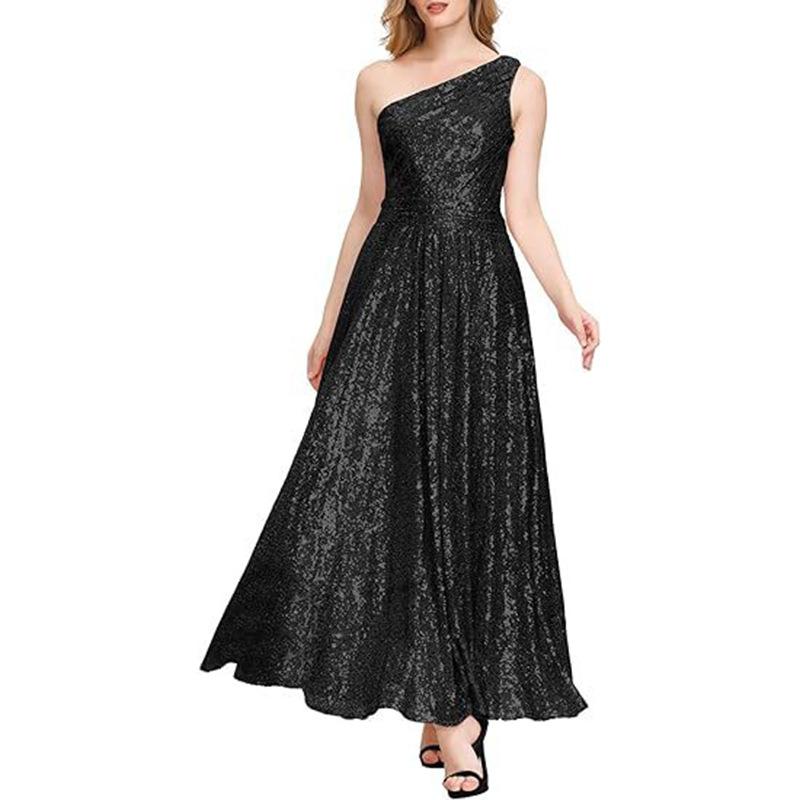 Women's Sequined Bridesmaid Dress Sleeveless Extra Long Evening Dress Prom Dress Gala Welcome Dress Women