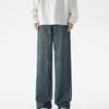 Retro Blue Straight Loose Jeans for Men and Women Trendy Neutral Style Couples Versatile Wide-leg Pants