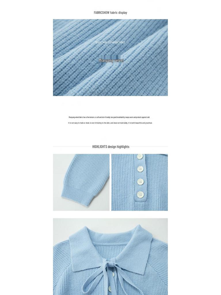 Ai Yuan 2025 Winter Plus Size Women's Loose POLO Collar Lace-up Knit Dress F716