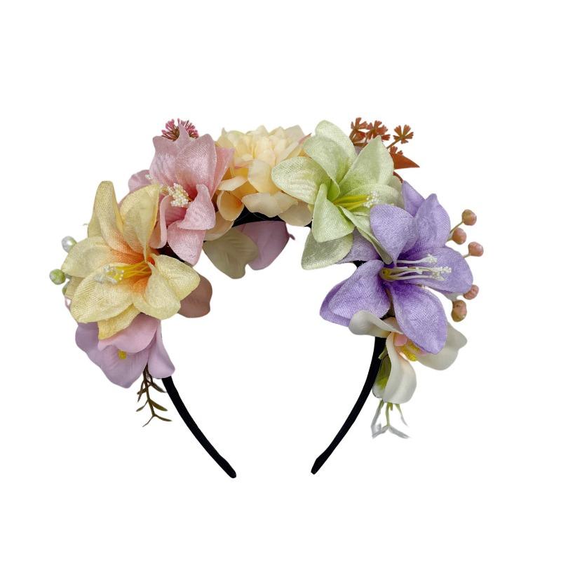 Künstlicher Blumenkranz, zweireihiges Stoff-Orchideen-Stirnband, Sommer-Touristen-Kopfschmuck
