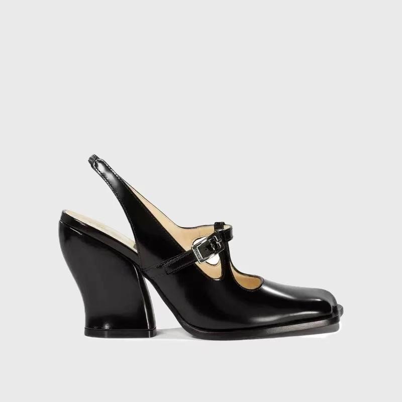 Fashion 2025Temperament Thick Heel Sandals Summer New Square Head Shallow Mouth Metal Buckle Anti-slip Wear-resistant High Heels