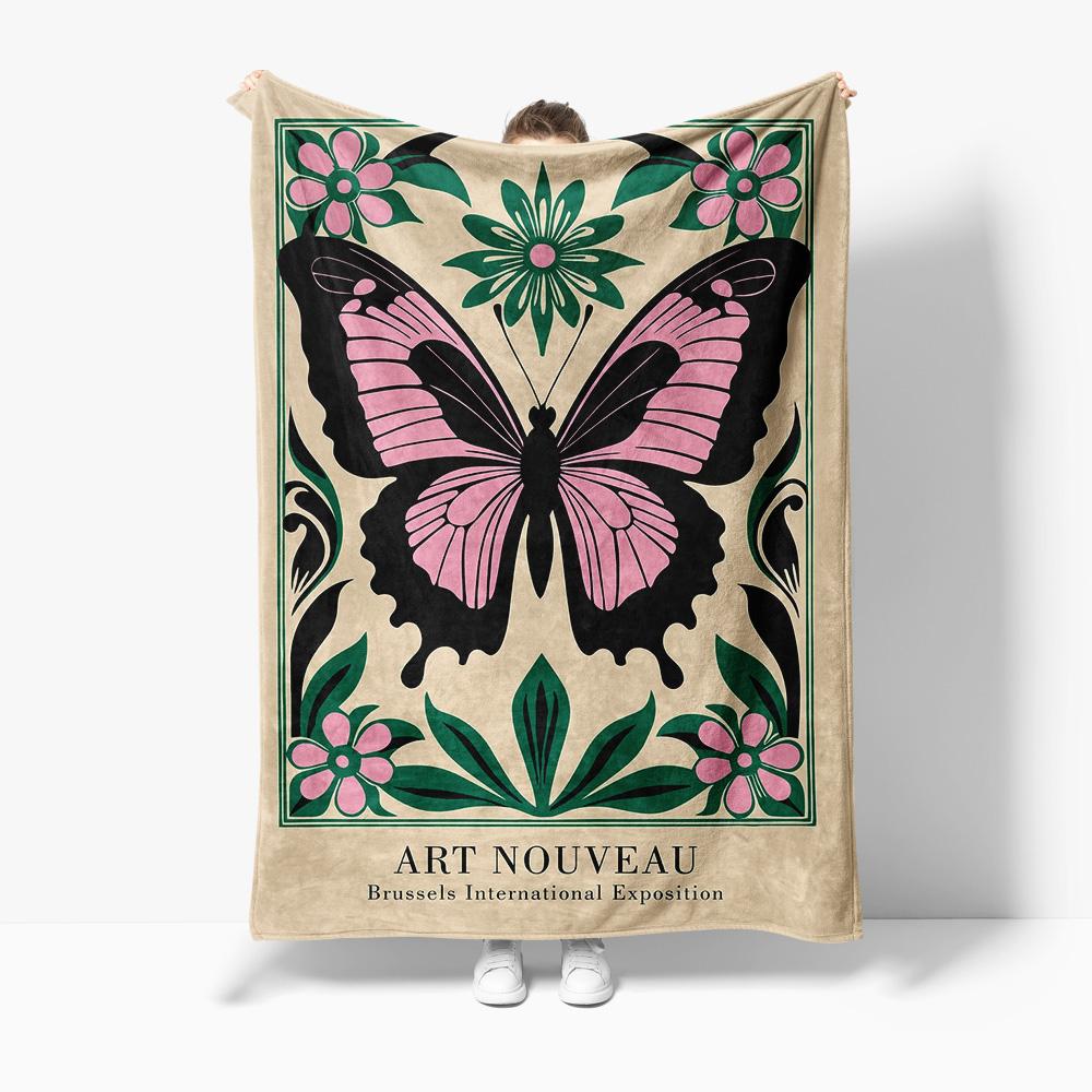 Art Nouveau Floral Design Blanket Vintage Style Abstract Wall Art Throw for Sofa Bed Couch Decoration 75x90cm