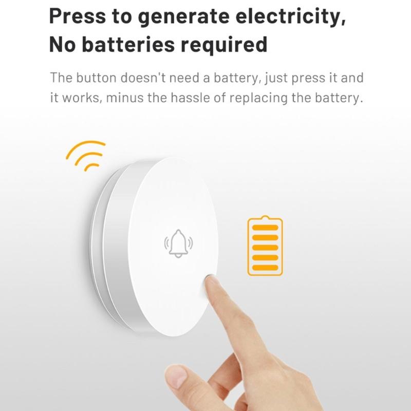 Self Power Wireless Doorbell with Adjustable Sound Level Long Distances Signal Elegant Designs for Household Use