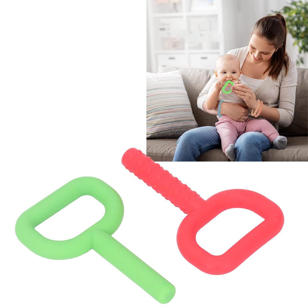2 Handheld Chew Chewable Silicone Sensory Teething Toys for Encourages Chewing and Lower Back Suitable for Ages Year Toys, D-Shaped Babies, Function,