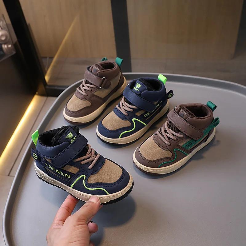 2024 Autumn New Child Sneakers High Top Fashion Comfort Boy Shoe Versatile Trendy Casual Shoes Basketball Sports Kid Canvas Shoe