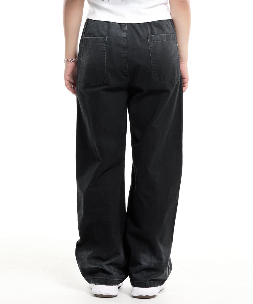 CREAM SODA LAB Pigment Cut-Out Rivet Cotton Elastic Waist Pants Black