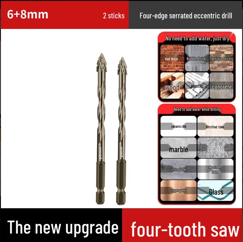 Verbesserter 4-Klingen-Exzenterbohrer für Porzellan, Fliesen, Glas, Marmor, Beton und Edelstahl