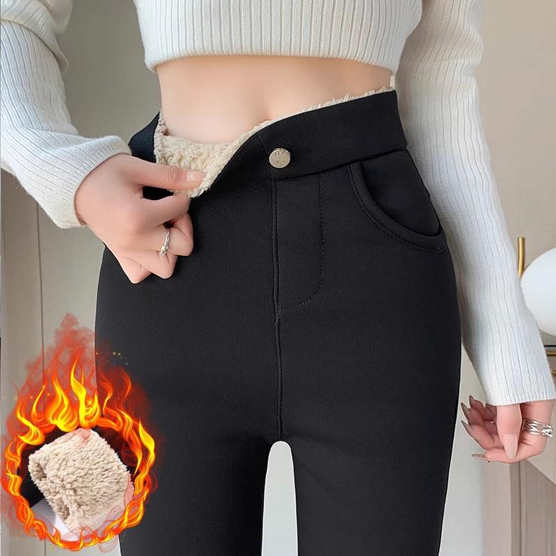 Women's Extra Thick Velvet-Lined Lambswool Leggings - High Waist, Stretchy, Warm Winter Outerwear
