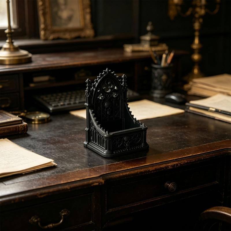 Elegant Dark Aesthetic Organiser Box With Detailed Skeleton Relief For Collectibles Display Storage Container