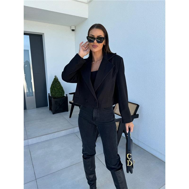 Manteau en laine simple pour femme à col tailleur britannique
