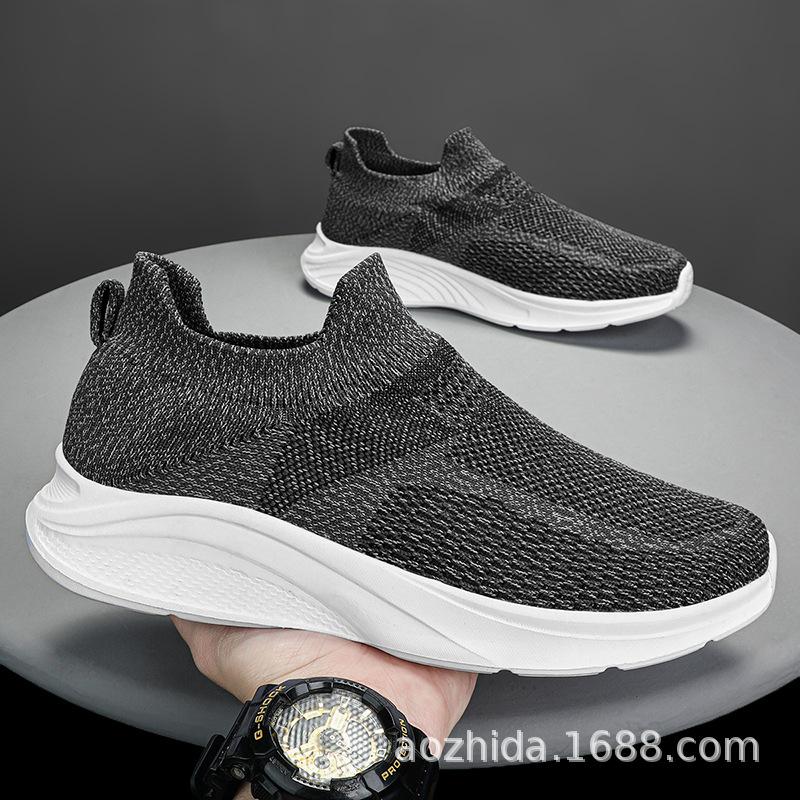 

Чоловіче взуття великого розміру 47 літаюче ткане взуття весна та осінь низьке взуття-шкарпетки сітчаста поверхня середнього та похилого віку повсякденне спортивне взуття 47 сірий колір