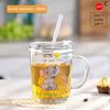 Kids Straw Cup With Lid And Handle Cute Glass Tumbler Baby Feeding Water Bottle Cartoon Glass Cup For Kids Drinkw