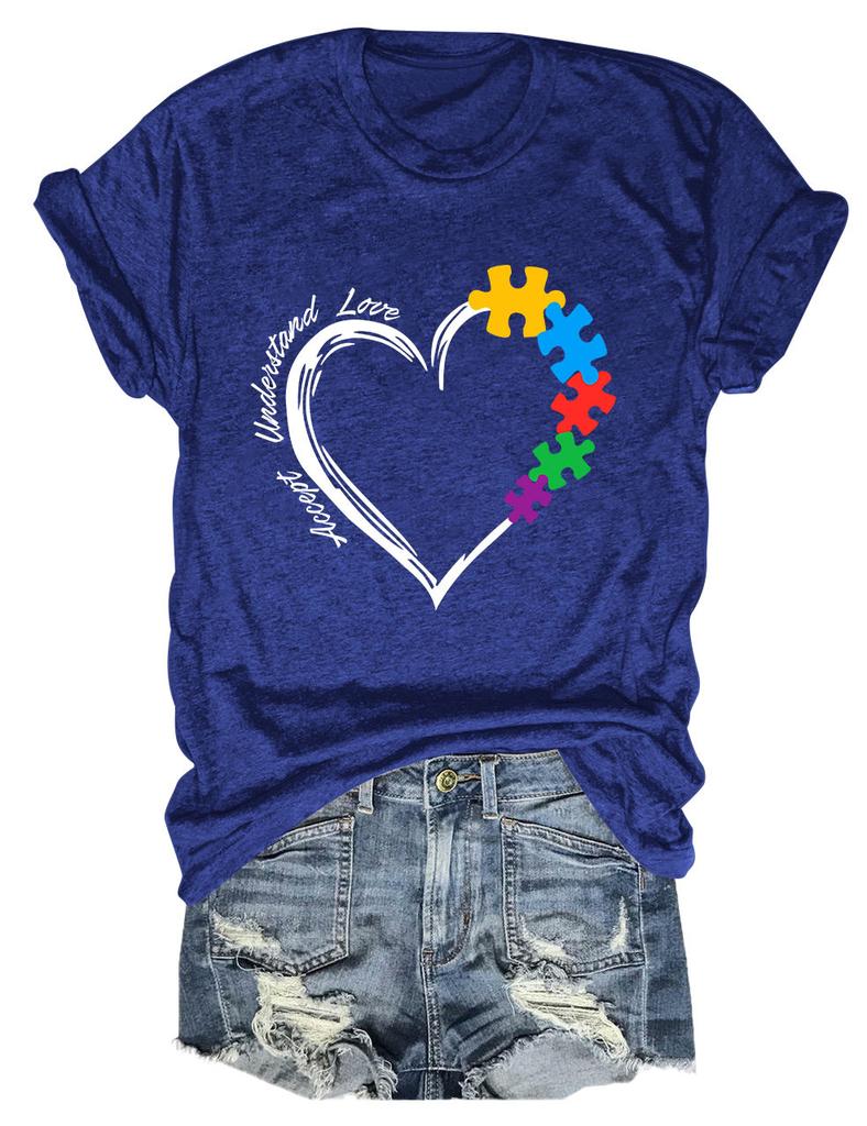 New Womens shortsleeved casual Tshirt accept understand love printed summer fashion loose top with shortsleeved pullover