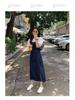 Women's Loose-Fit Denim Overall Skirt - Casual French Street Style Suspender Dress with Side Slit.