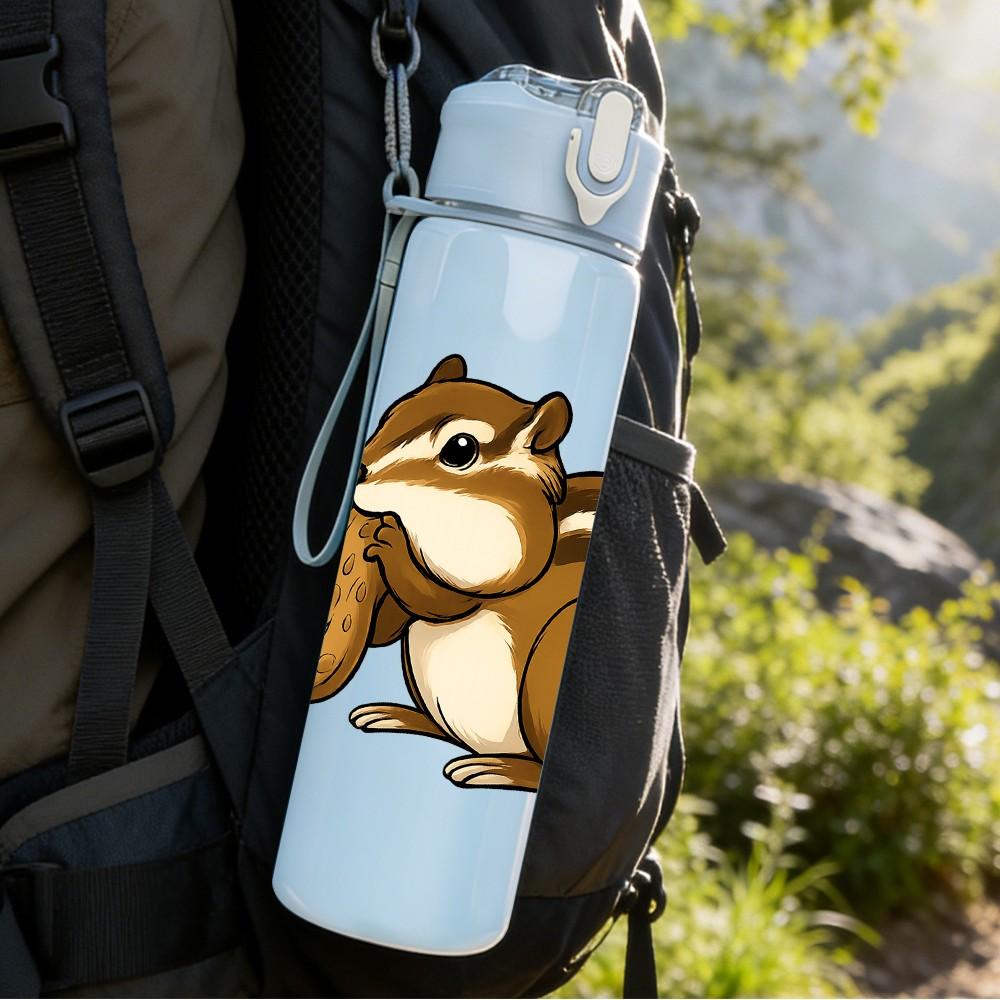 1PC Pine Nut Squirrel 750ml Color Plastic Sports Water Bottle Leakproof Flip Straw Lid Suitable for Sports Office Home Use
