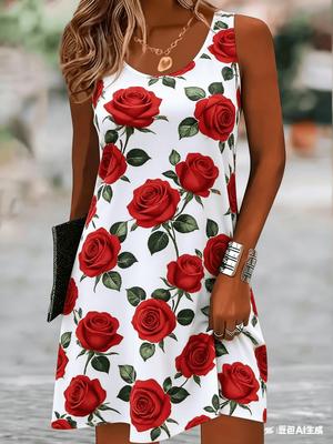 Womens Sleeveless Dress Fashion Unique Design Fresh Print Relaxed Daily Look for Walk Errands Daily Activities