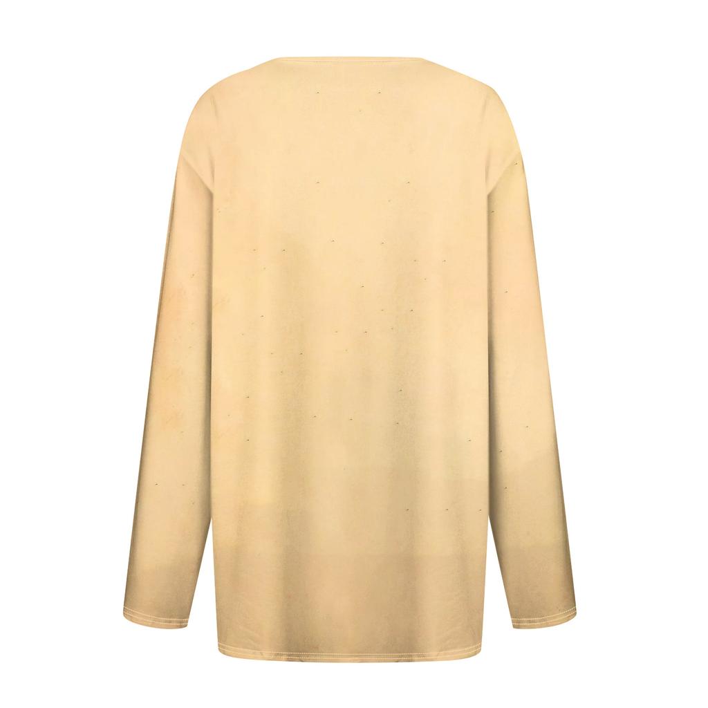 Damen T-Shirt mit V-Ausschnitt, lässig, Blumendruck, langärmelig, zum Zuknöpfen, langärmelig