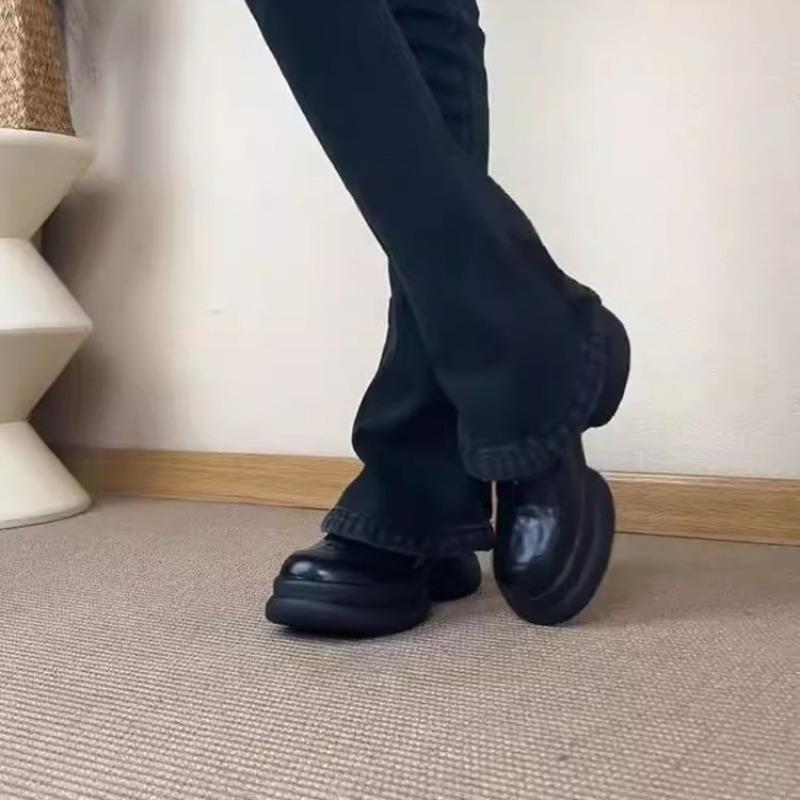 Self-kept Version~ Thick-soled Muffin Bottom Deep Mouth Women's One-pedal Round Head Retro Small Leather Shoes Versatile Single Shoes